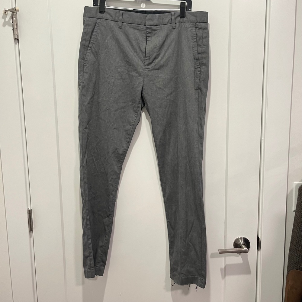 Bonobos Mens Grey Textured Chino Pants Raw Hem Size 34x30 Distressed Trousers